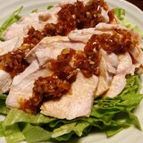 ピリ辛茗荷ダレで食べる鶏ハムサラダ